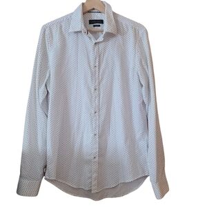 Zara Man long-sleeved white  blue bug slim fit buttoned up shirt